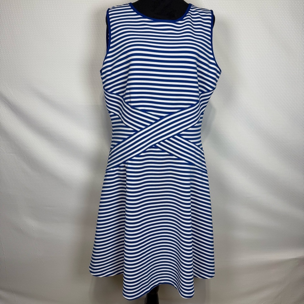 Trulli Dress Blue & White Extra Large Asymmetrical Stripes Sleeveless Pullover